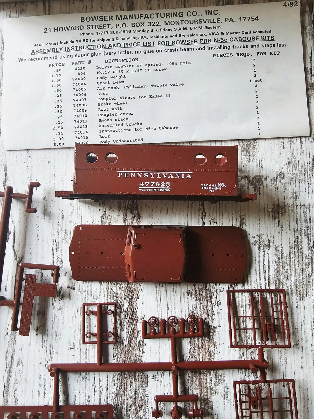 Vintage Bowser HO Scale Pennsylvania N-5c Caboose Kit 54003 New York Zone 477830
